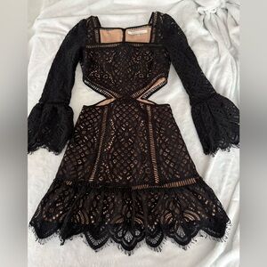 Lovers + Friends Baylin Black Lace Cutout Lined Long Sleeves Dress XS